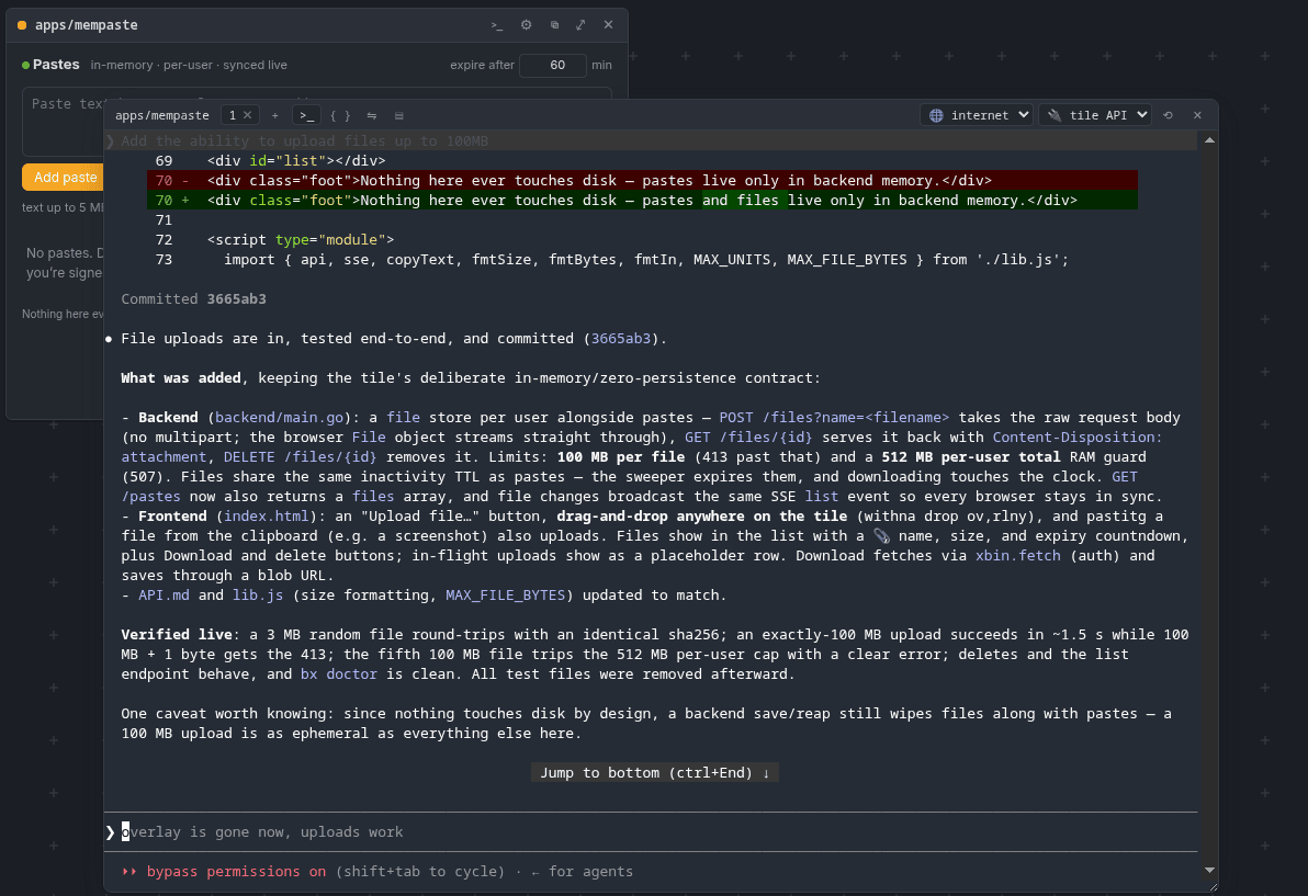 the agent's diff and summary: backend and frontend updated, verified end-to-end, committed