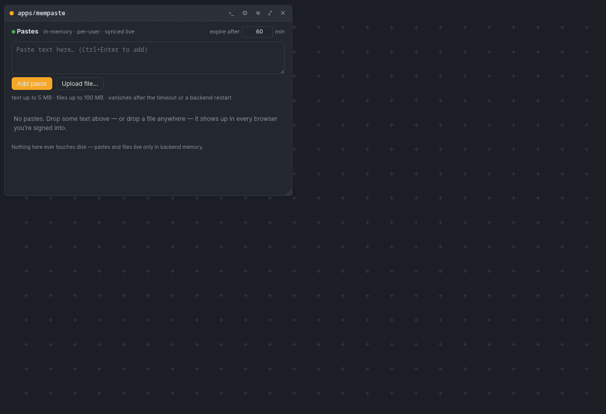 the mempaste tile after the change: an Upload file button next to Add paste