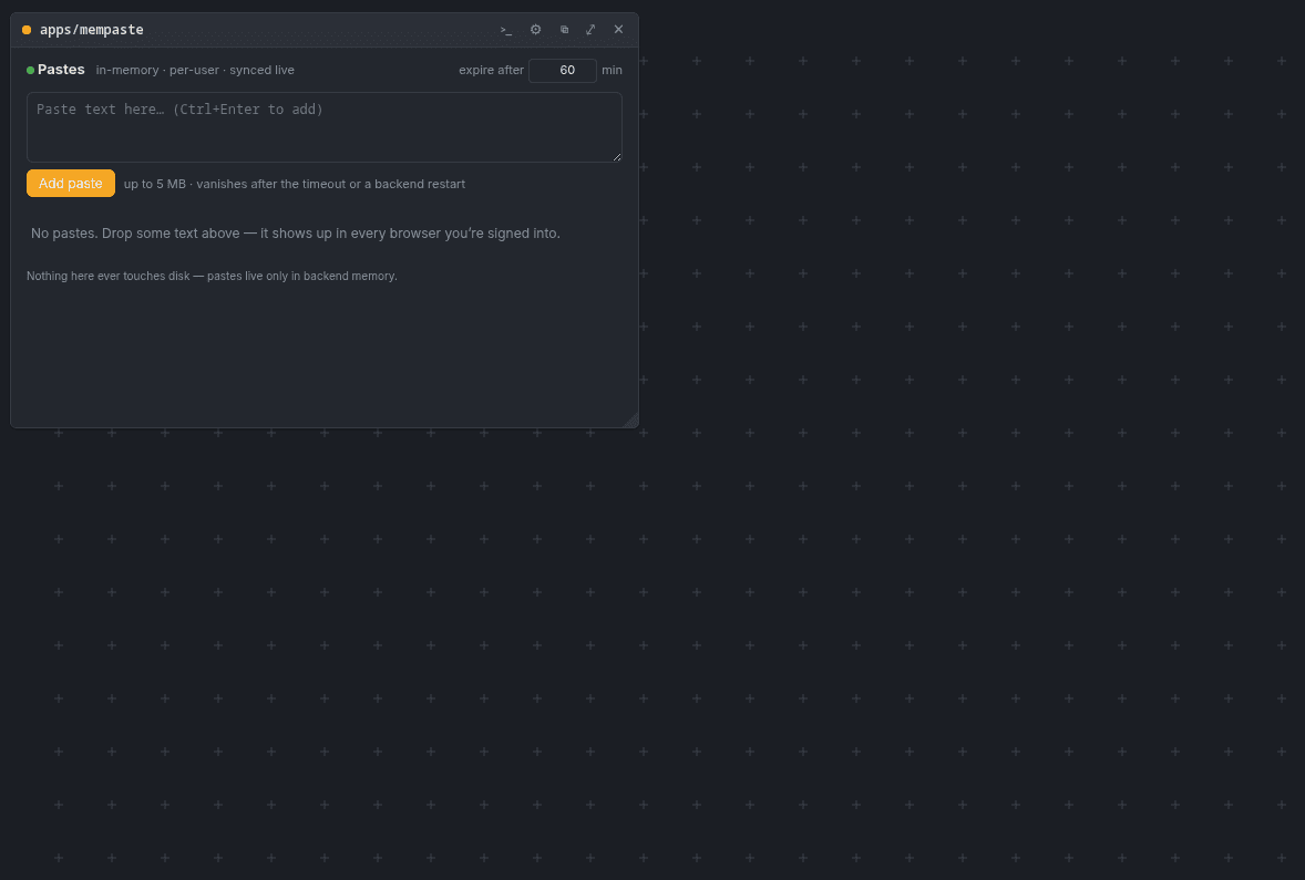 the mempaste tile before the change: a paste text box and an Add paste button