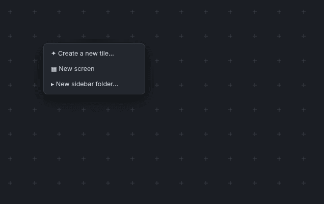 the shell's plus menu with Create a new tile as the first entry